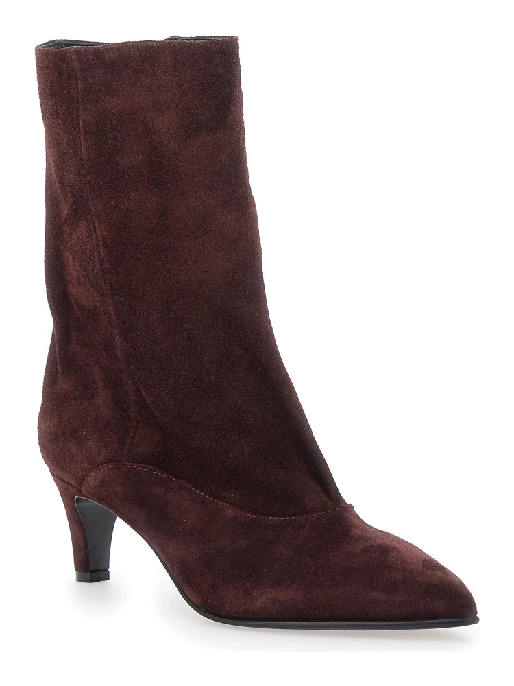 Joelle Bordeaux Ankle Boots with Pointed Design and Low Heel in Suede Woman alternative