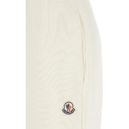 White Pants with Elastic Drawstring Waist and Logo Patch on the Side in Cotton Blend Woman