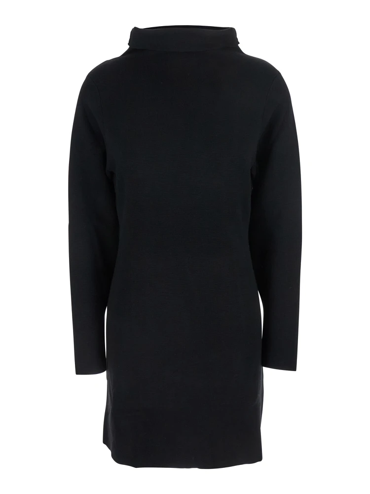 Black Turtleneck Midi Dress in Wool and Cashmere Woman