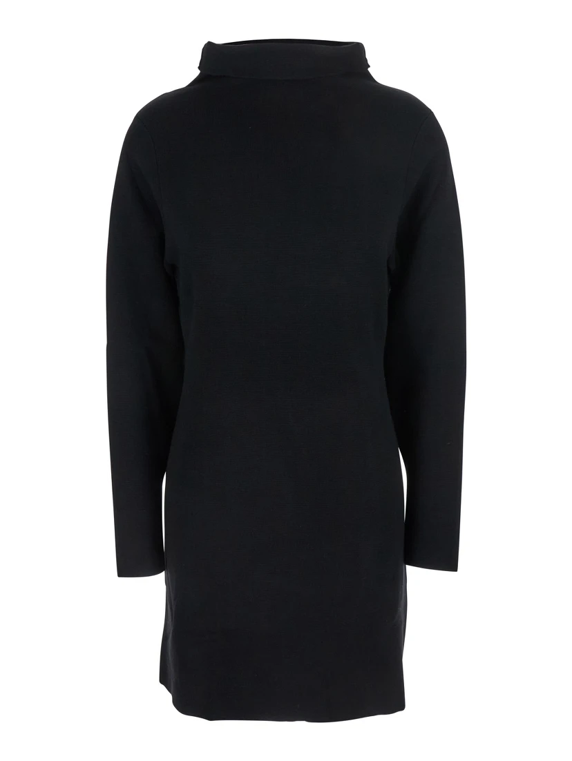 Black Turtleneck Midi Dress in Wool and Cashmere Woman