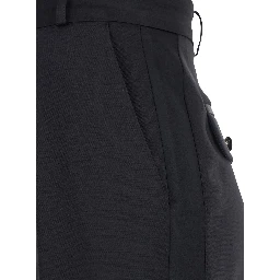 Black Trousers with Pleated Details in Fabric Woman