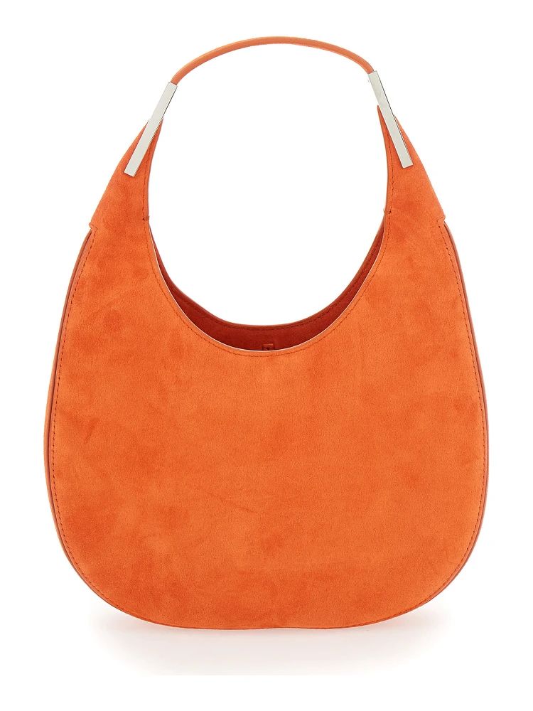 Florence Small Orange Shoulder Bag with Open Top in Suede Woman