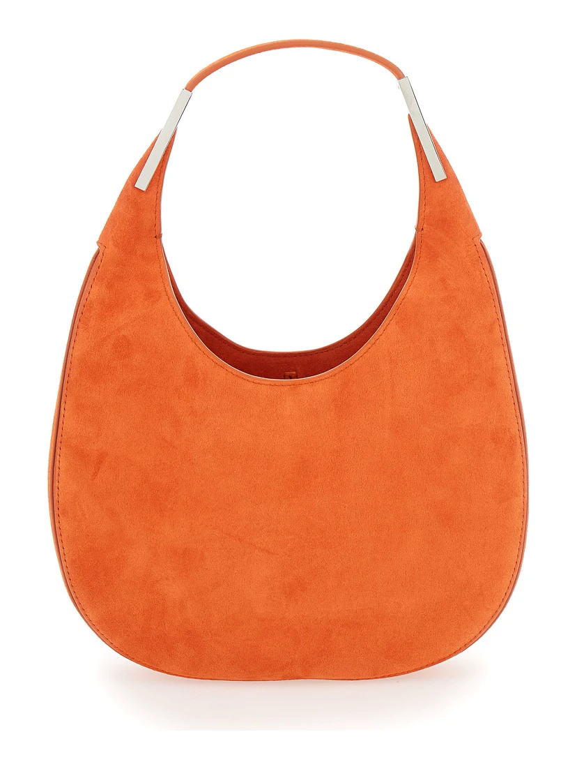 Florence Small Orange Shoulder Bag with Open Top in Suede Woman