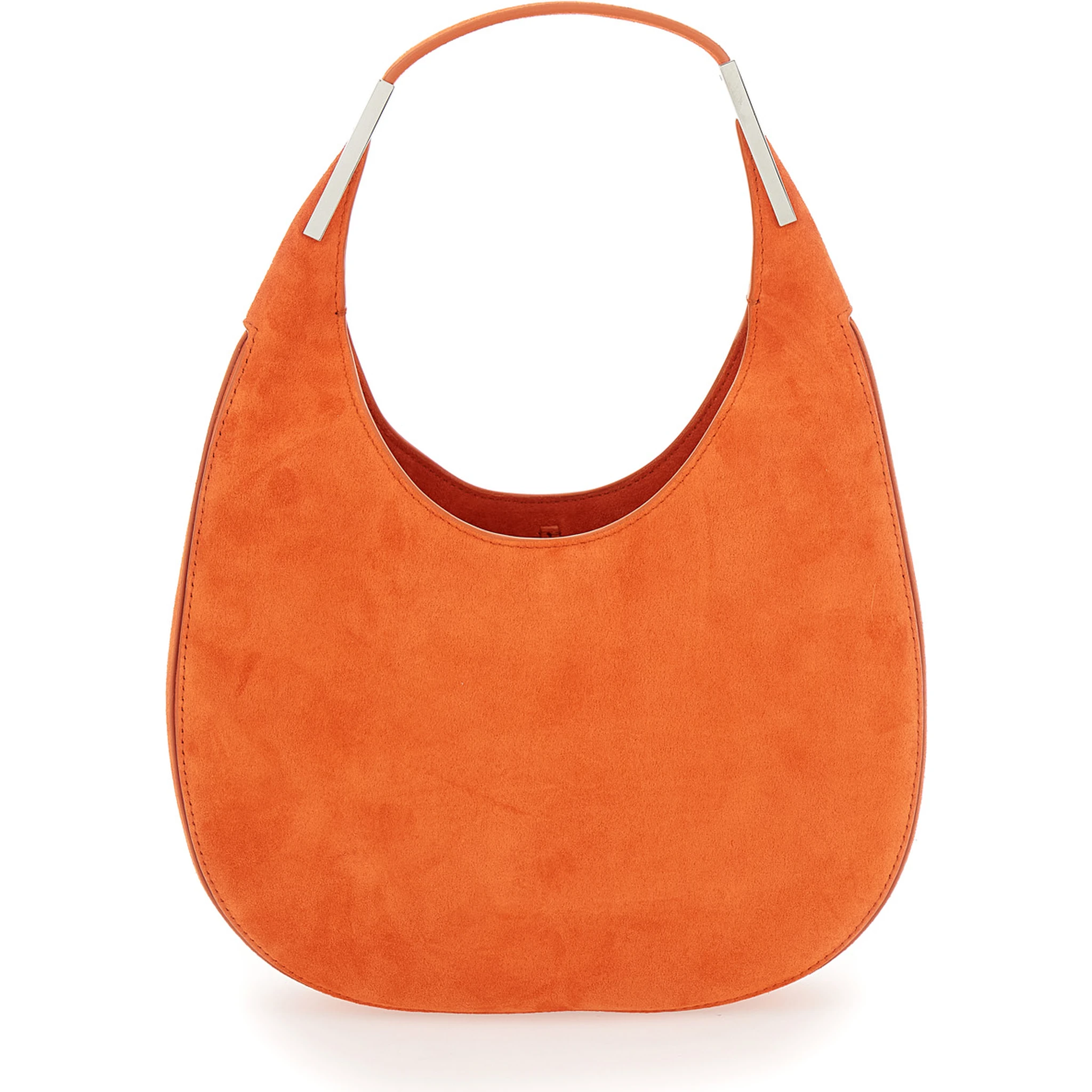 Florence Small Orange Shoulder Bag with Open Top in Suede Woman