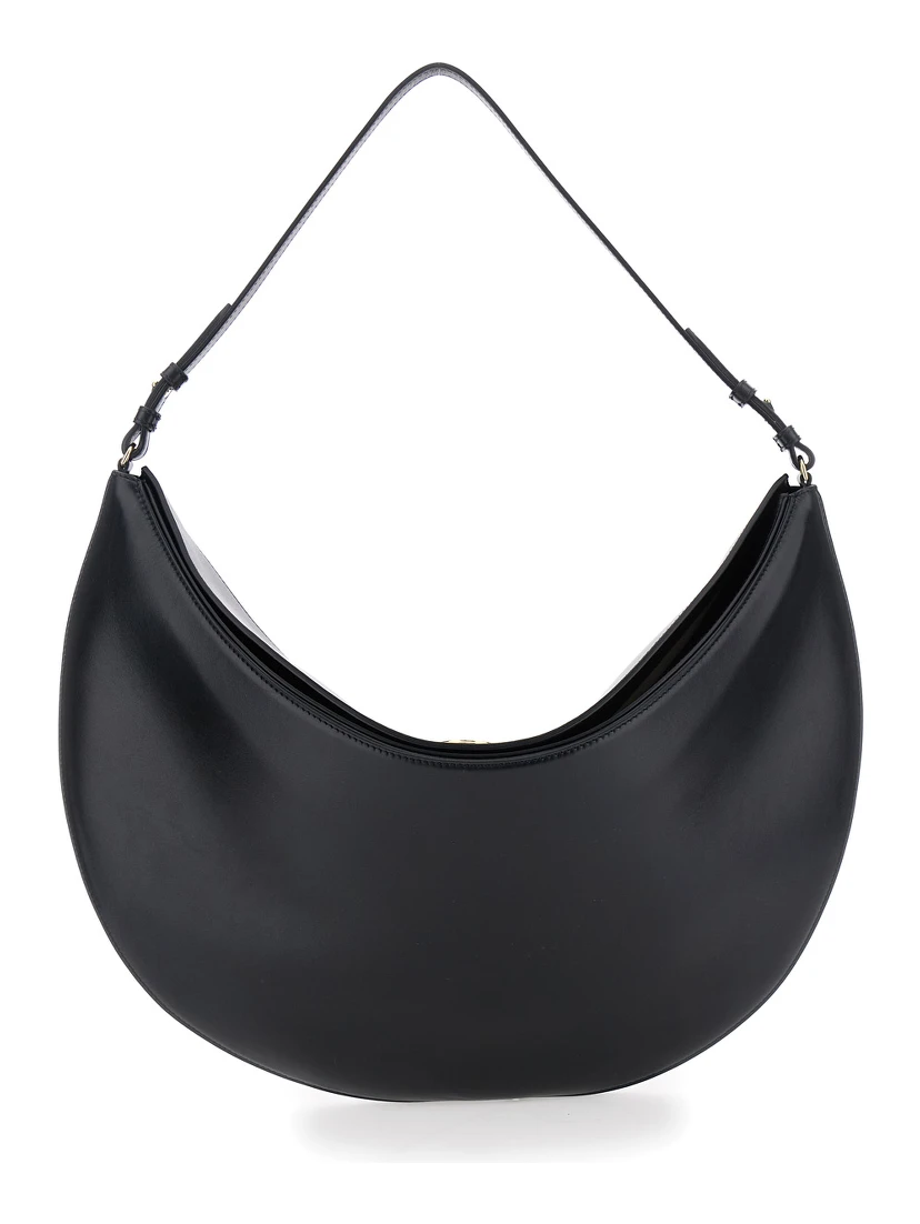 Le Calisso Rond Large Black Shoulder Bag with Adjustable Strap and Embossed Logo in Leather Woman