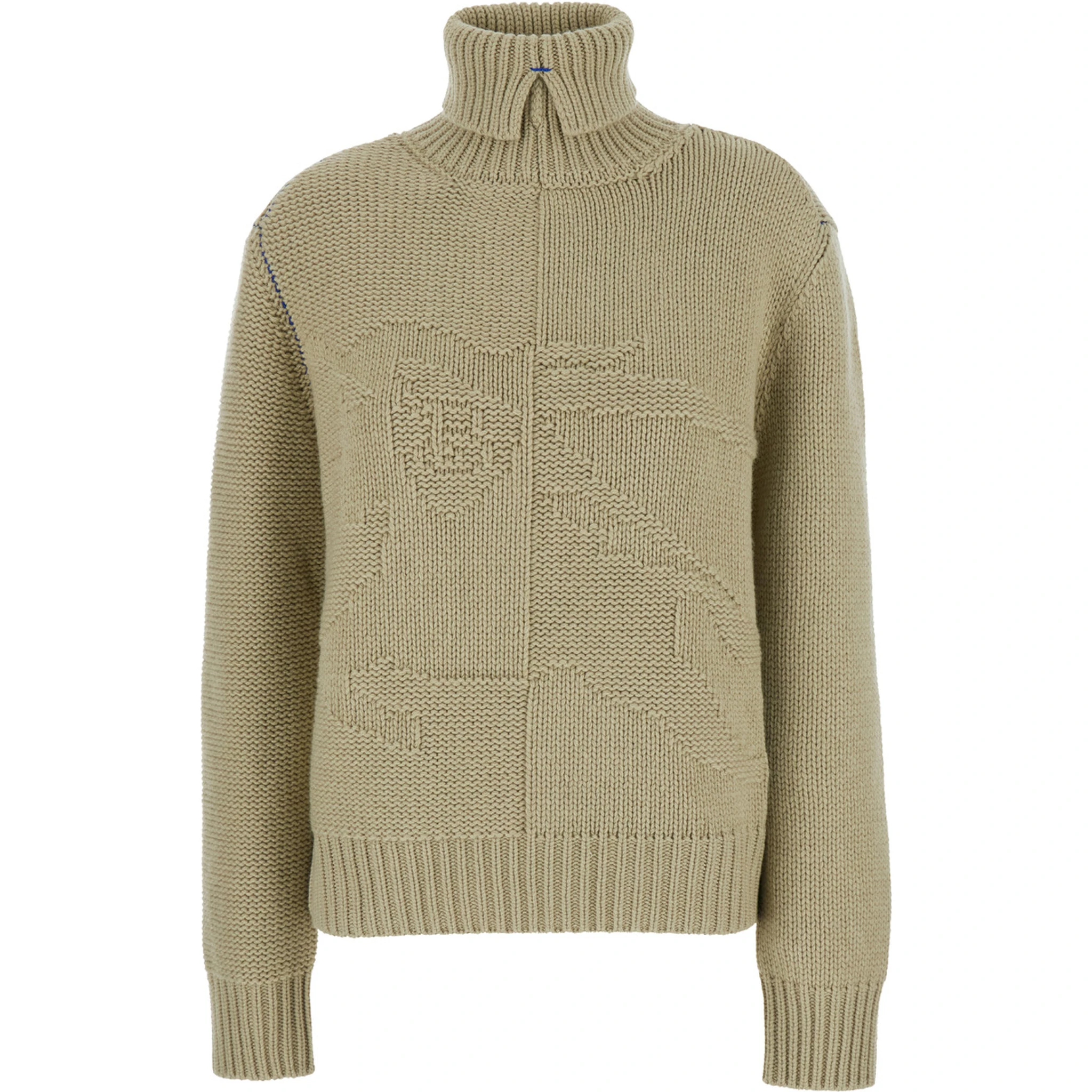 Beige High Neck Sweater with EKD Motif in Cashmere Woman