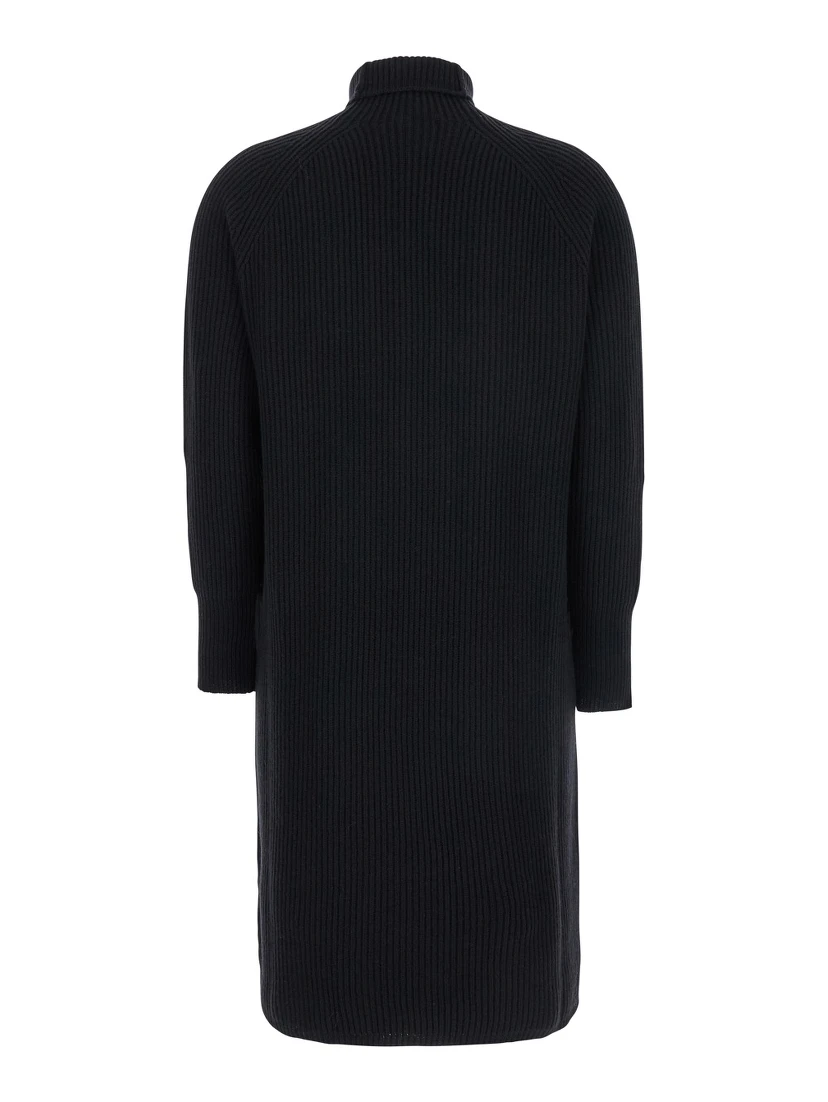 "Ebridi" Ribbed Long Dress in Cashmere in Black Woman
