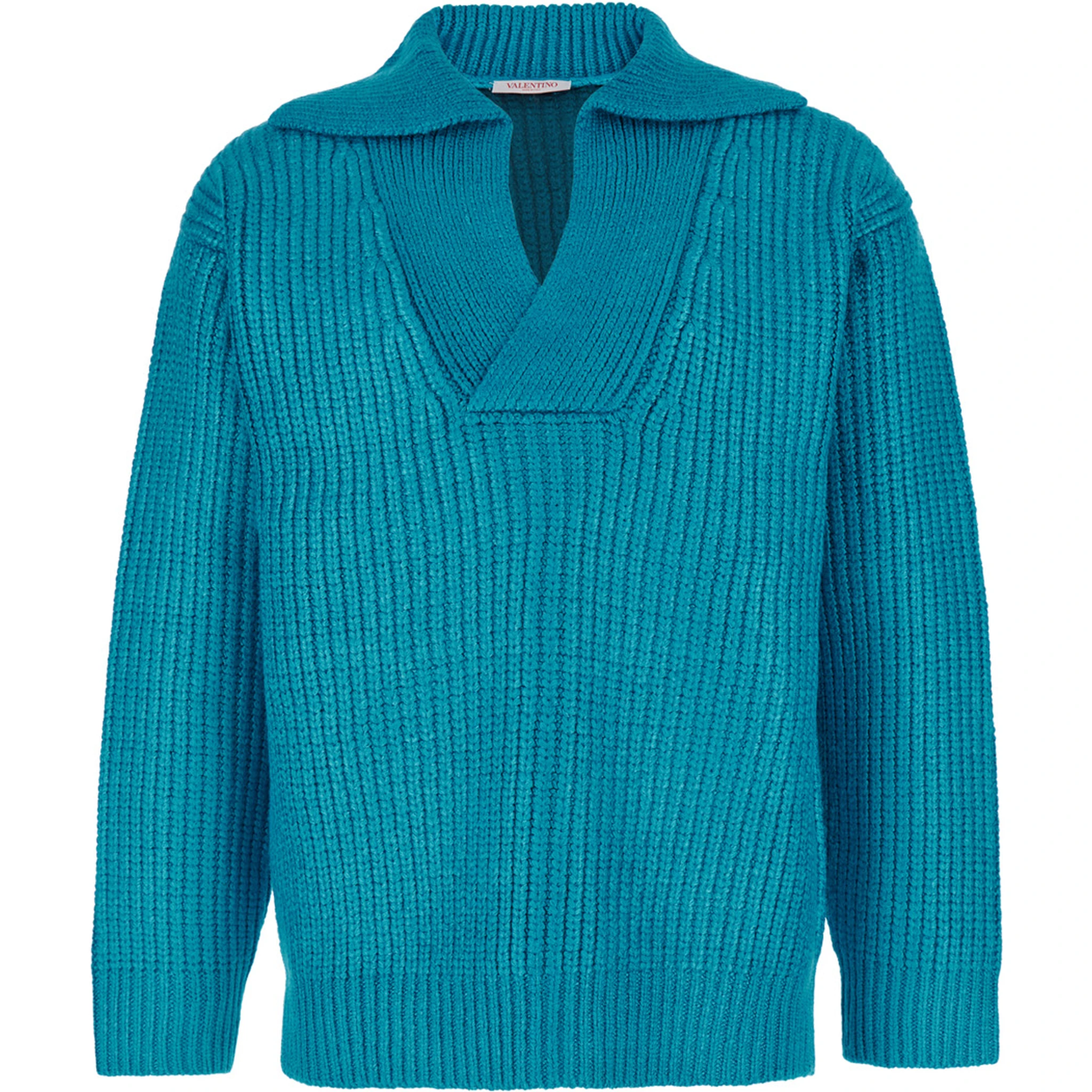 Light Blue Pullover with V Neck in Silk Blend Knit Man