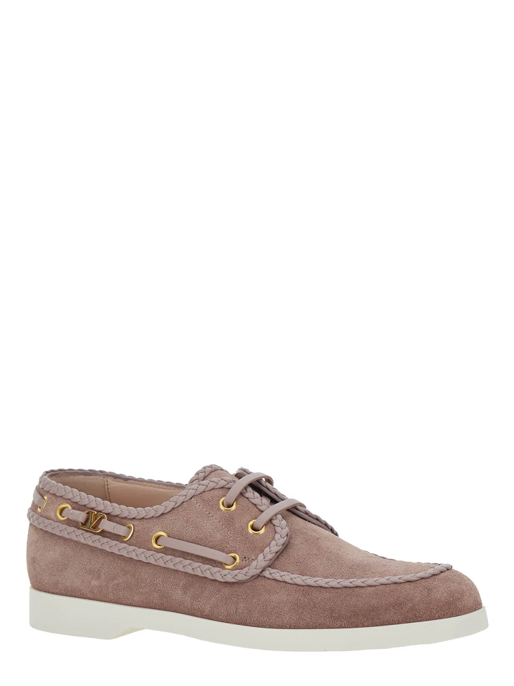 Beige Loafers with Front Laces and Chunky Decorative Laces in Suede Woman alternative