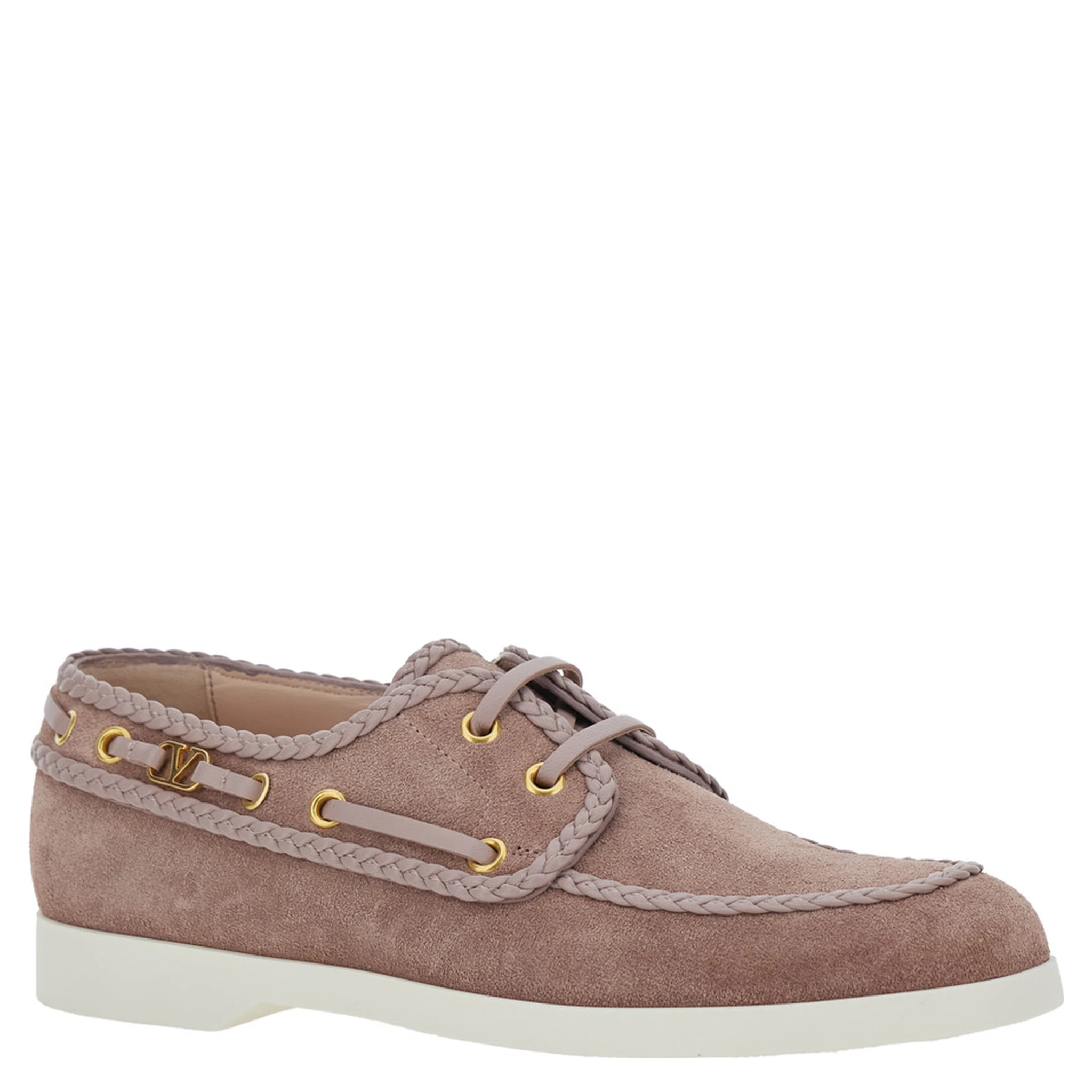 Beige Loafers with Front Laces and Chunky Decorative Laces in Suede Woman