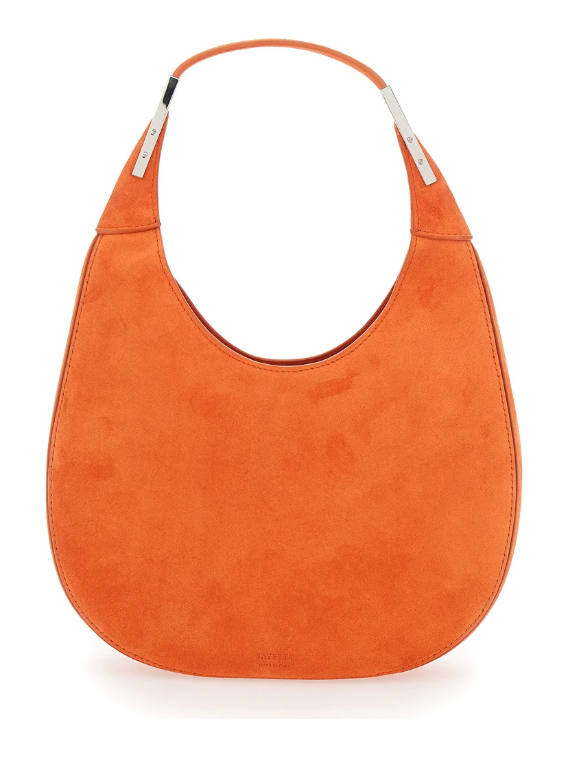 Florence Small Orange Shoulder Bag with Open Top in Suede Woman