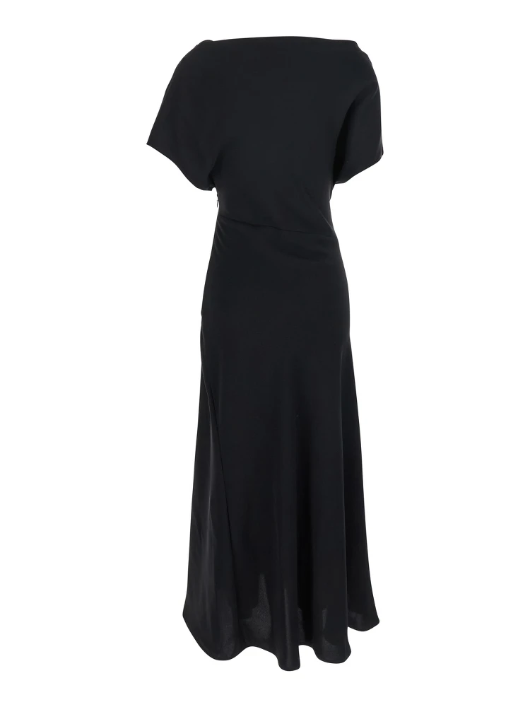 Black Long Dress with Square Neckline and Short Sleeves in Tech Fabric Woman alternative