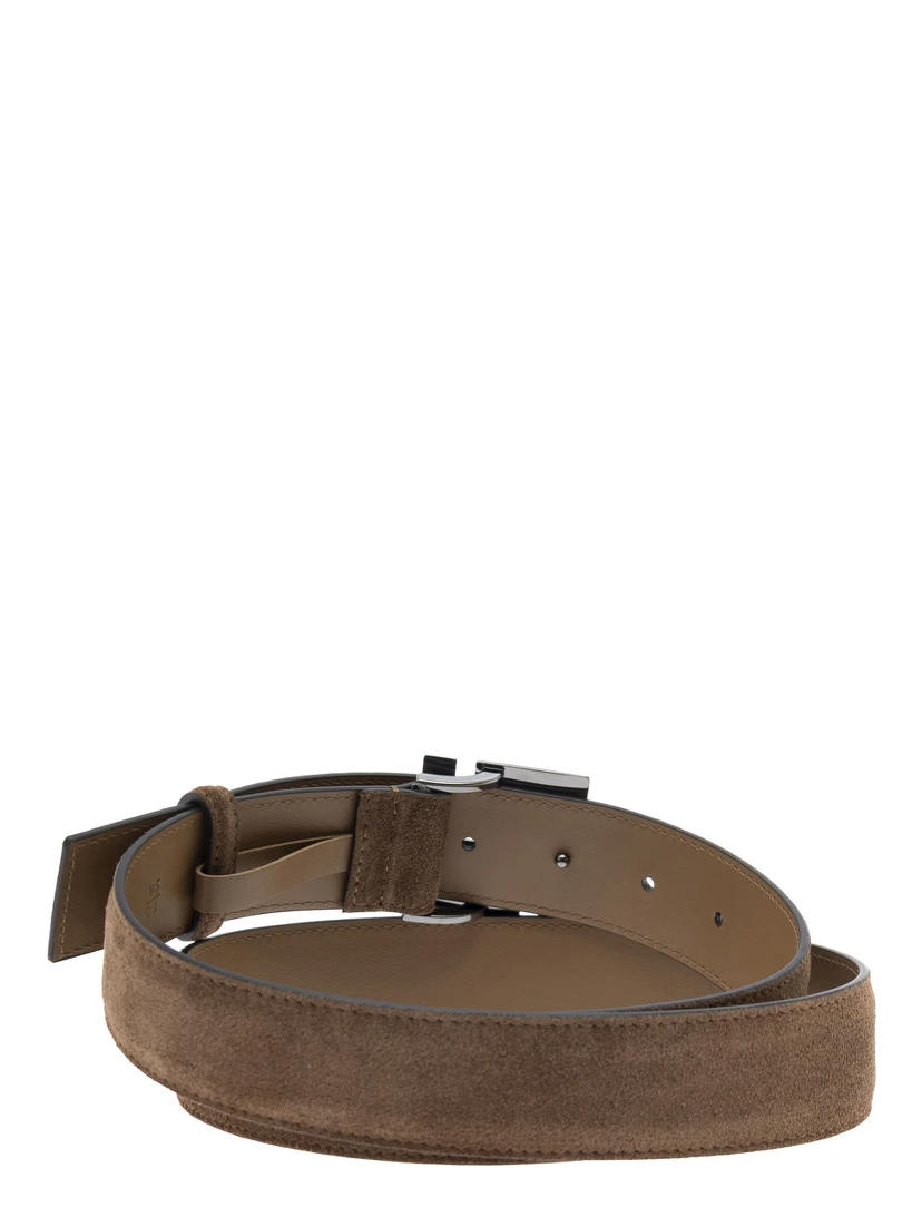 Brown Belt with FF Buckle Closure in Suede Man