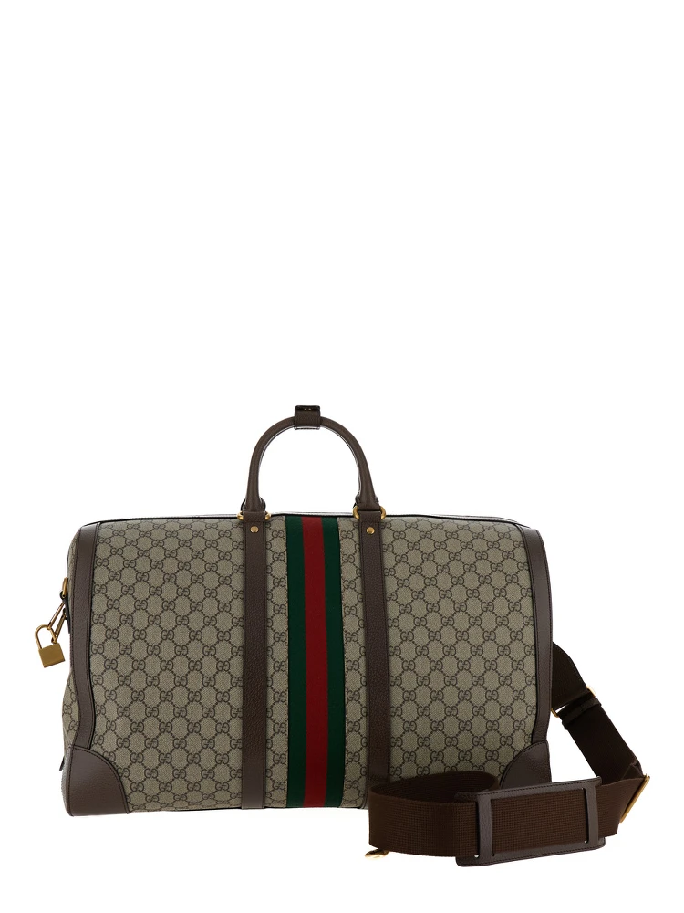 Gucci Savoy Big Beige and Ebony Travel Duffle Bag with Web Detail in GG Supreme Canvas Man alternative
