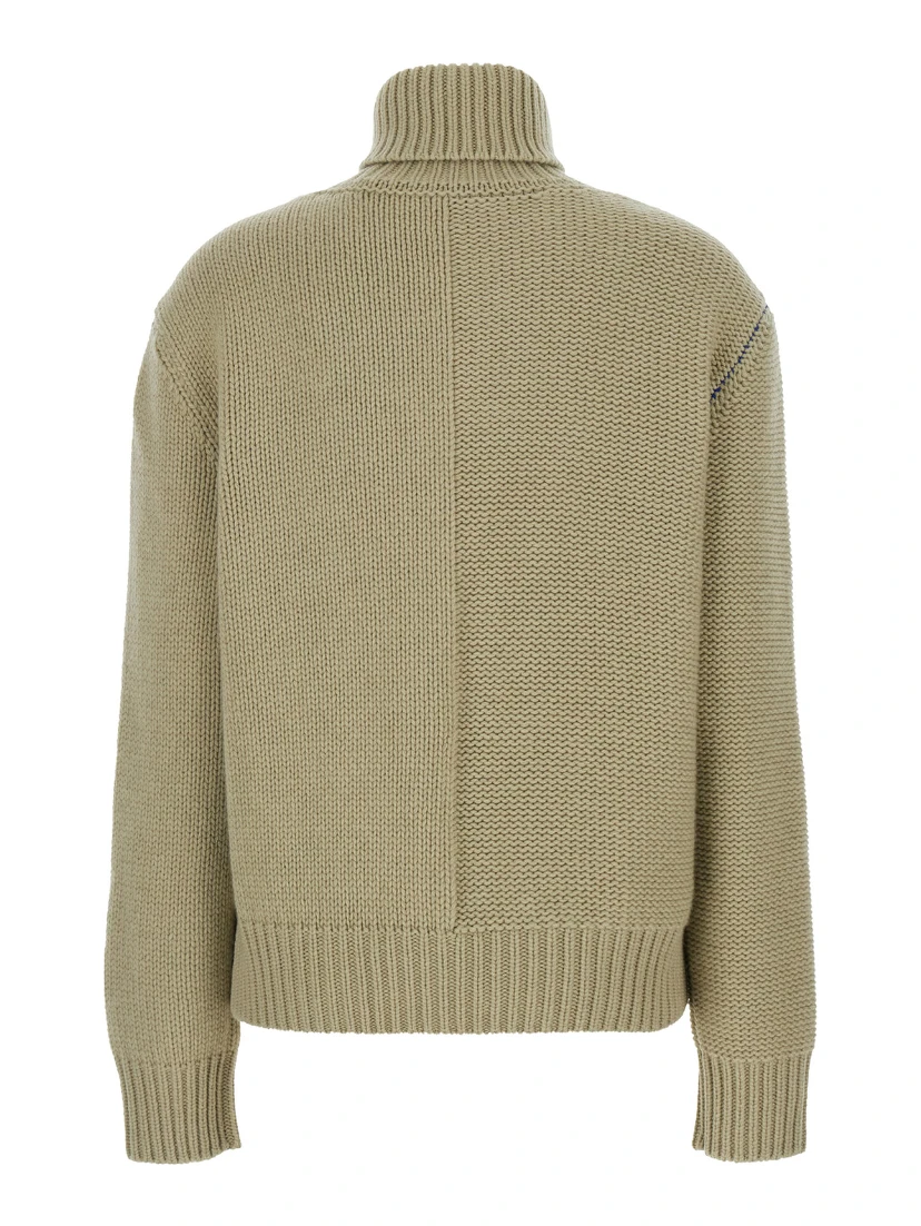 Beige High Neck Sweater with EKD Motif in Cashmere Woman