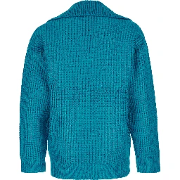 Light Blue Pullover with V Neck in Silk Blend Knit Man