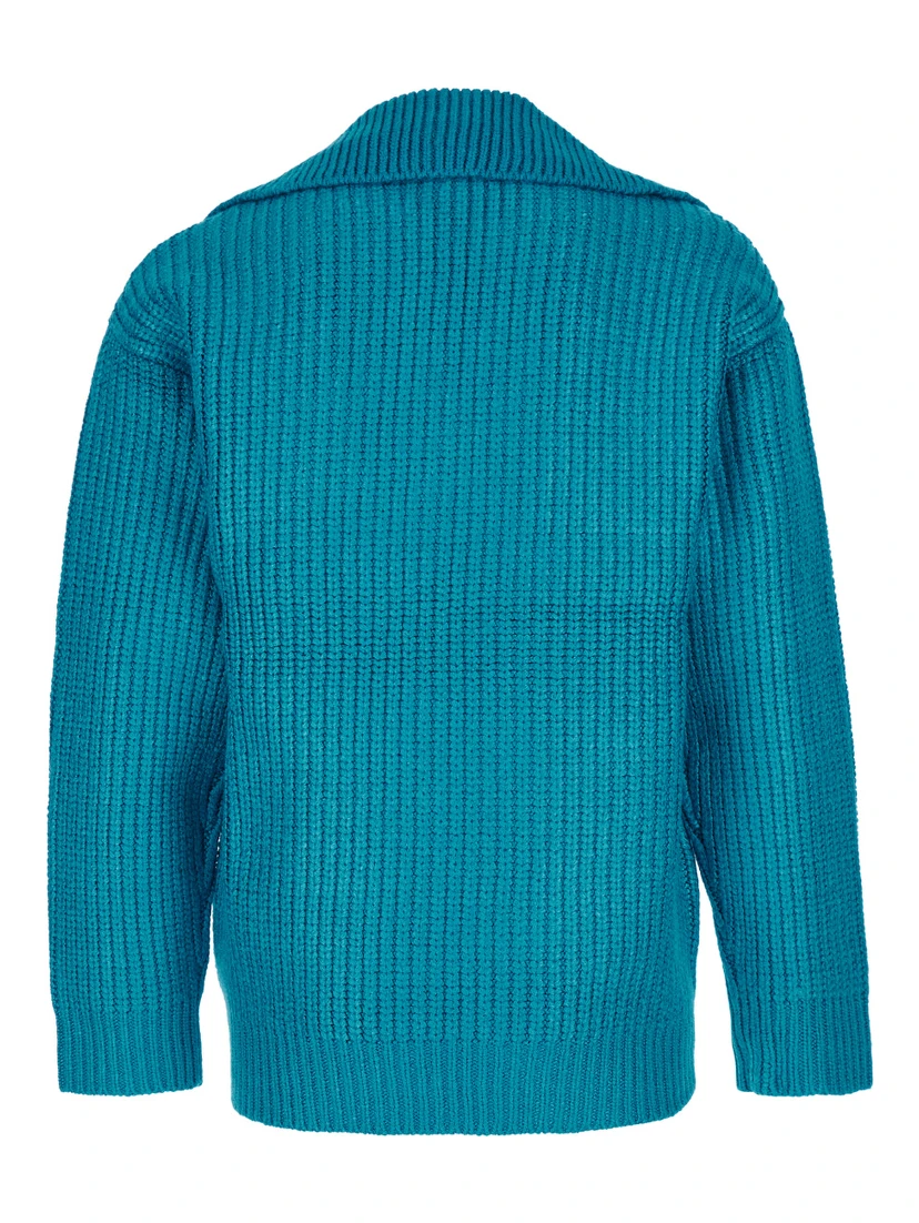 Light Blue Pullover with V Neck in Silk Blend Knit Man