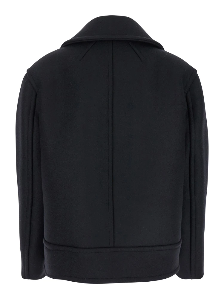 Black Double-Breasted Coat with Classic Wide Revers in Wool Woman alternative
