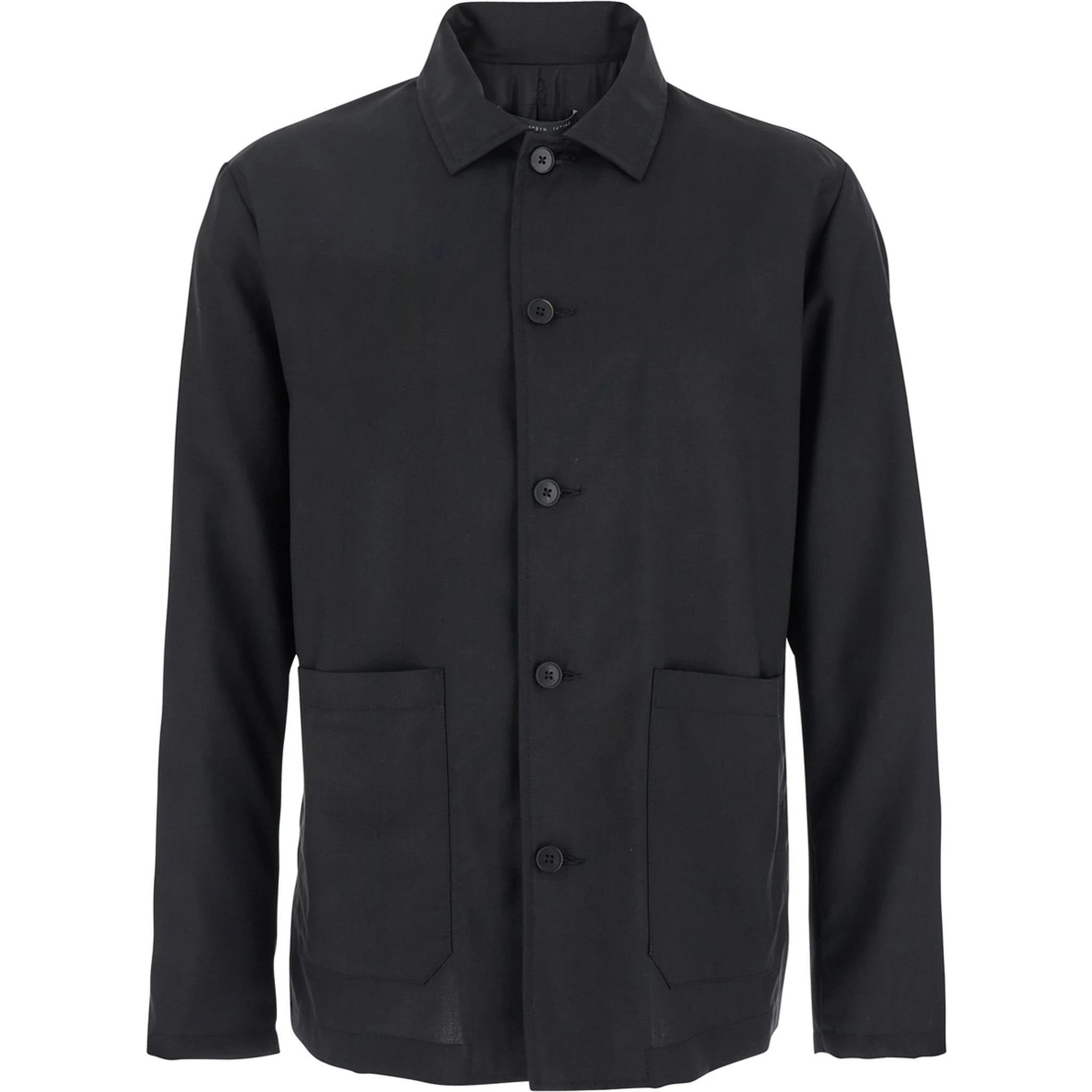 Black Jacket with Classic Collar and Patch Pockets on the Front in Wool Man