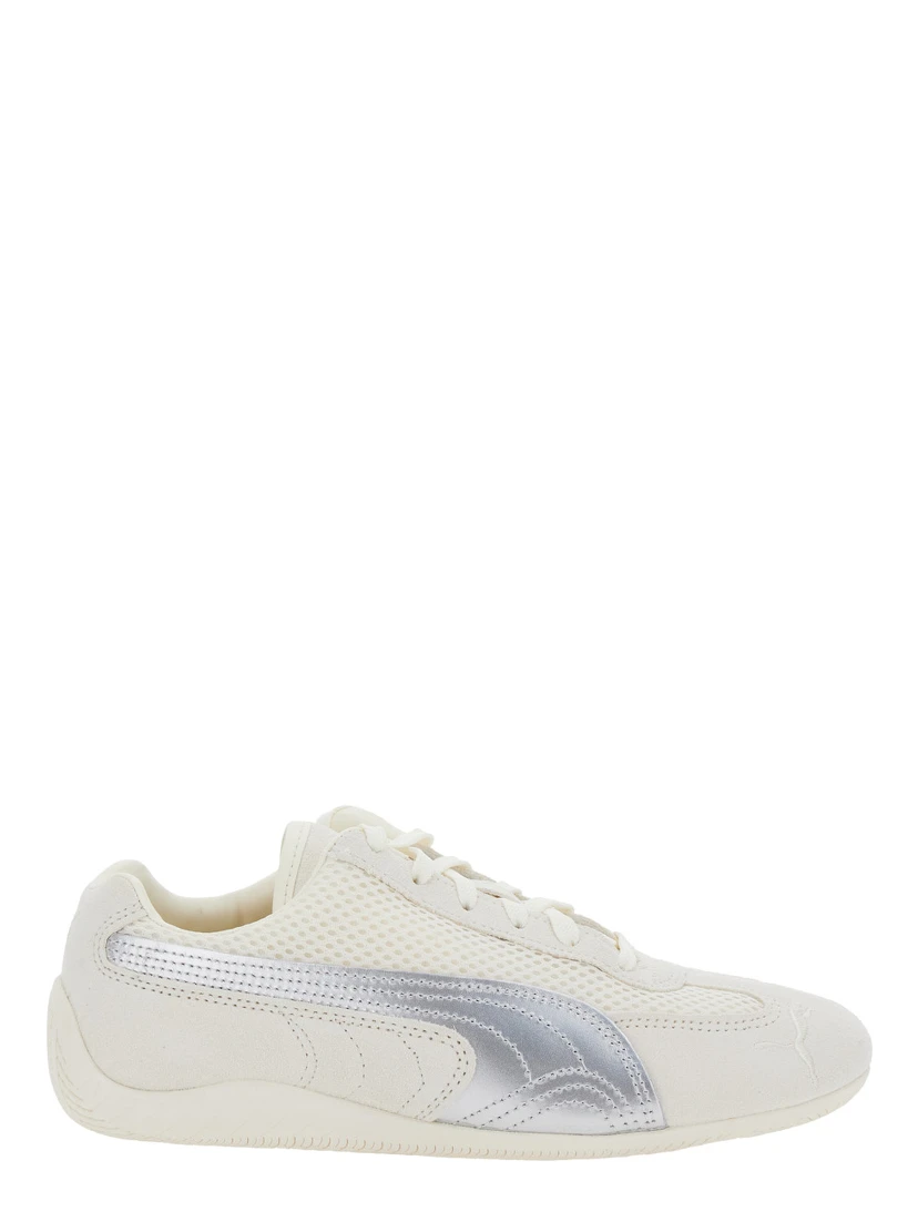 Speedcat Beige Low Top Sneakers with Logo Patch on the Tongue and Formstrip Logo Detail on the Sidei n Leather and Mesh Unisex