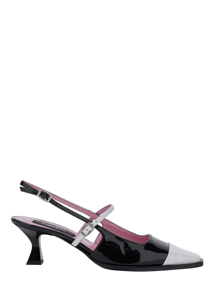 Cecile Black Slingback Pumps with Contrasting Toe and Sculpted Heel in Leather Woman