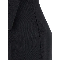 Black Flared Pants with Foldover Waist in Wool Woman