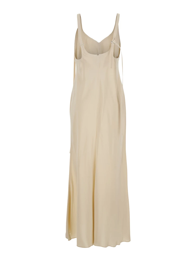 Unione Beige Long Dress with V-Neck and Adjustable Straps in Viscose Woman