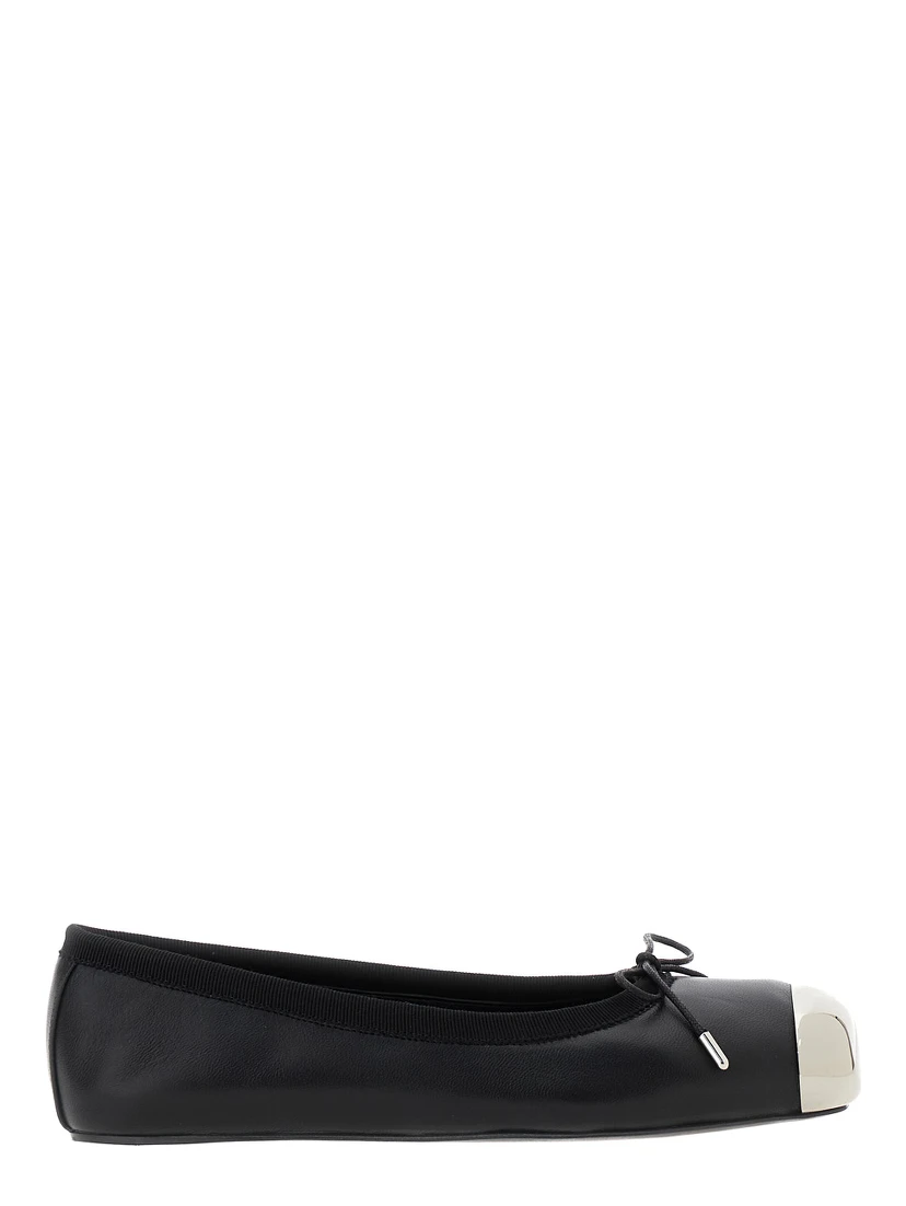 Black Ballet Flats with Metallic Toe in Smooth Leather Woman