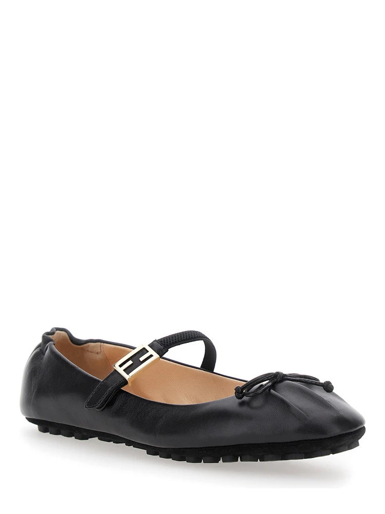 Black Ballerinas with Curled Heel and FF Logo Plaque on the Strap in Leather Woman alternative