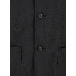 Black Jacket with Classic Collar and Patch Pockets on the Front in Wool Man