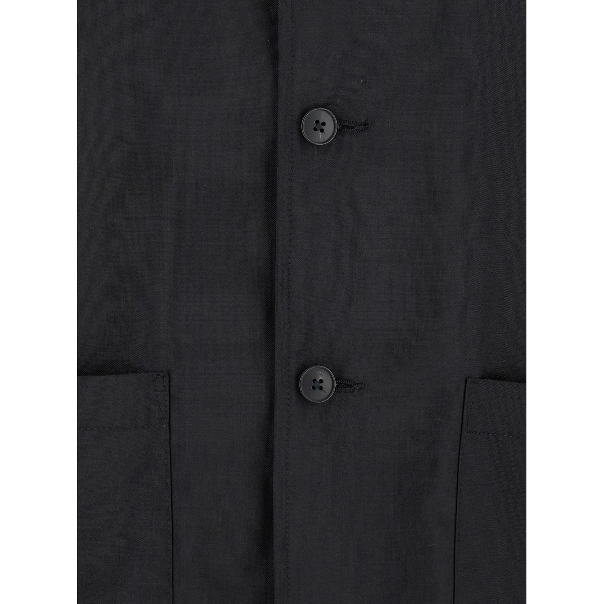 Black Jacket with Classic Collar and Patch Pockets on the Front in Wool Man