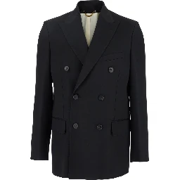 Black Double-Breasted Jacket with Peak Lapels in Virgin Wool Man