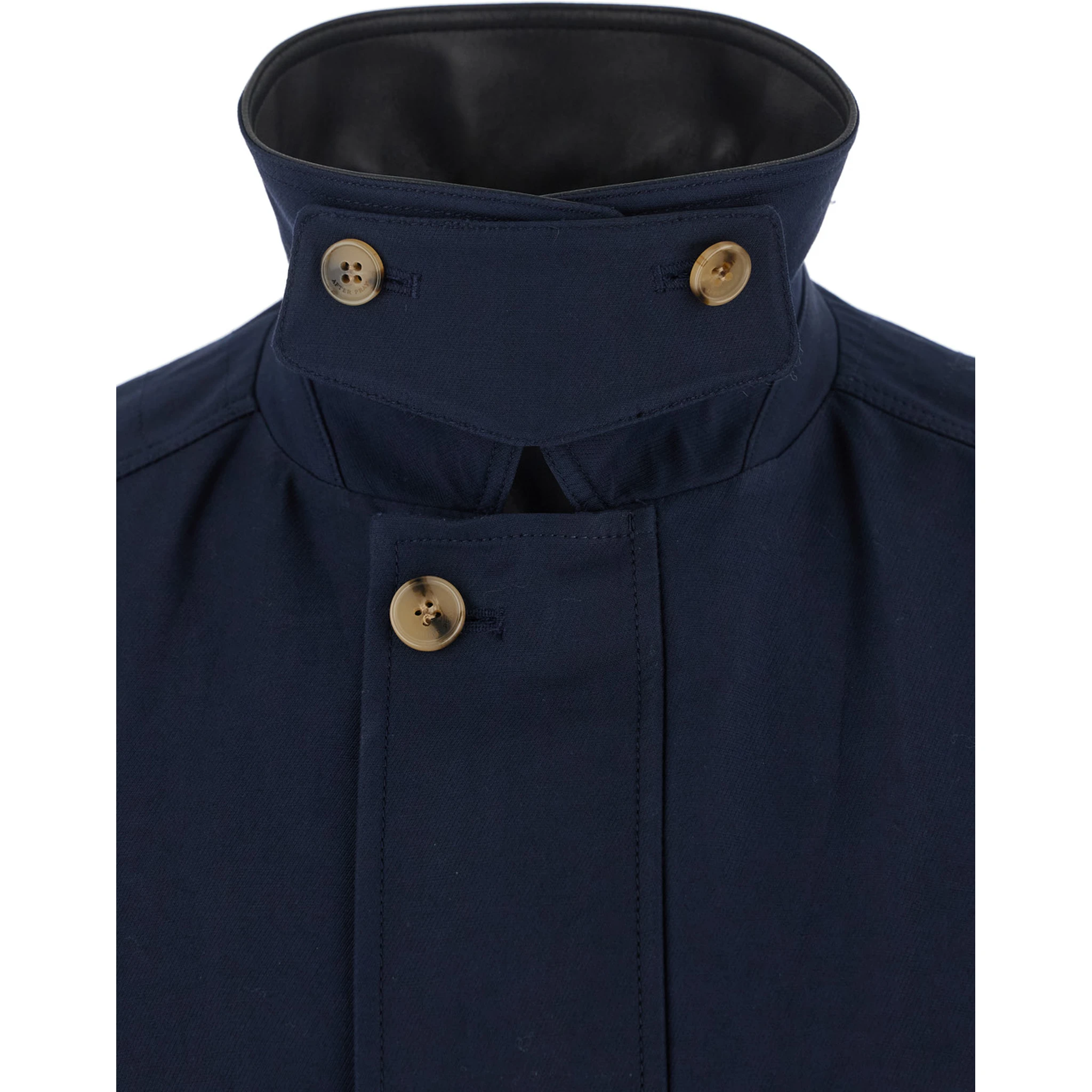 Blue Jacket with Leather Collar and Welt Chest Pockets in Cotton Man