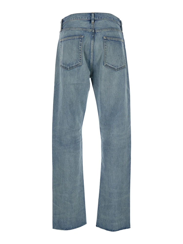 Blue Five-Pocket Jeans with Front Logo Patch in Denim Man alternative