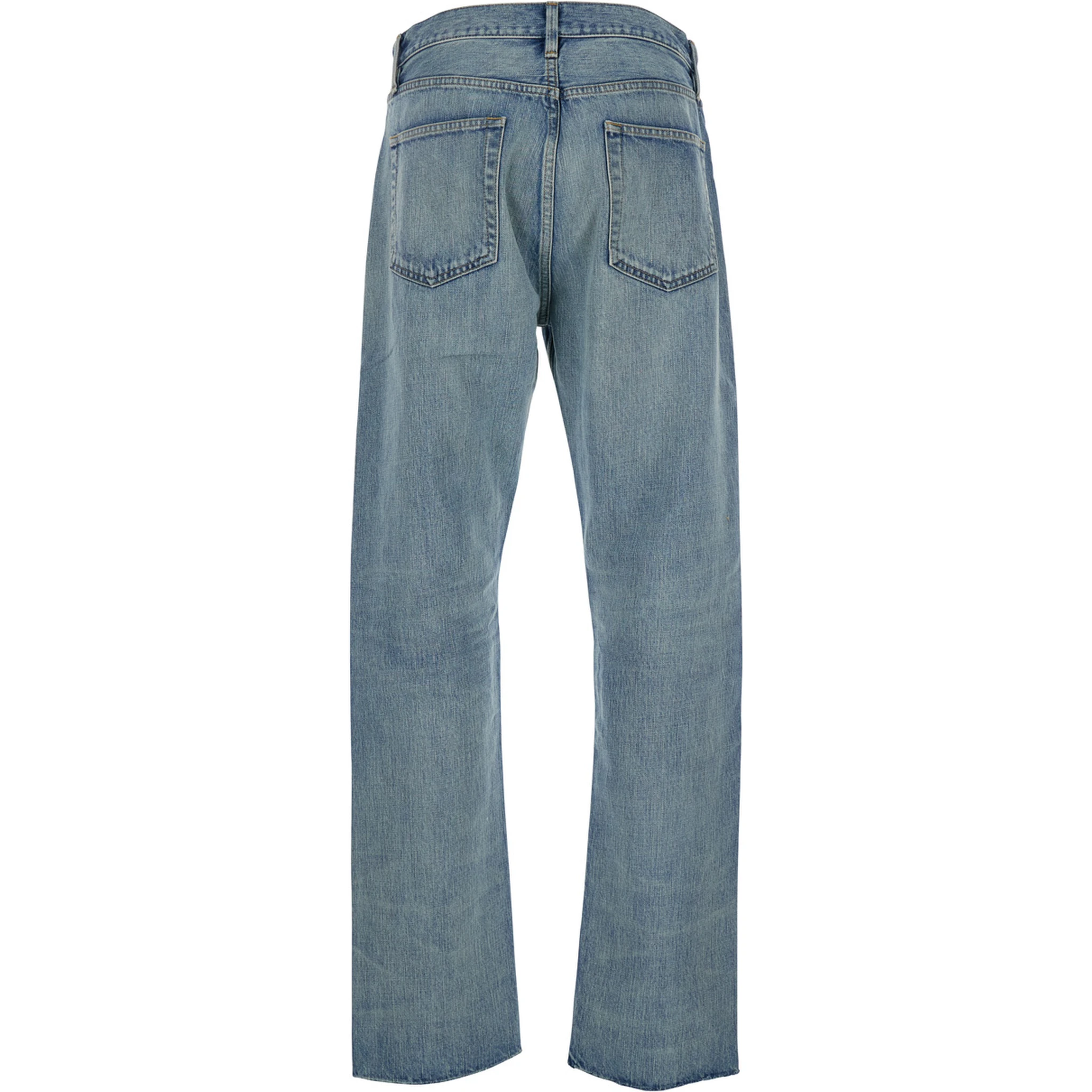 Blue Five-Pocket Jeans with Front Logo Patch in Denim Man