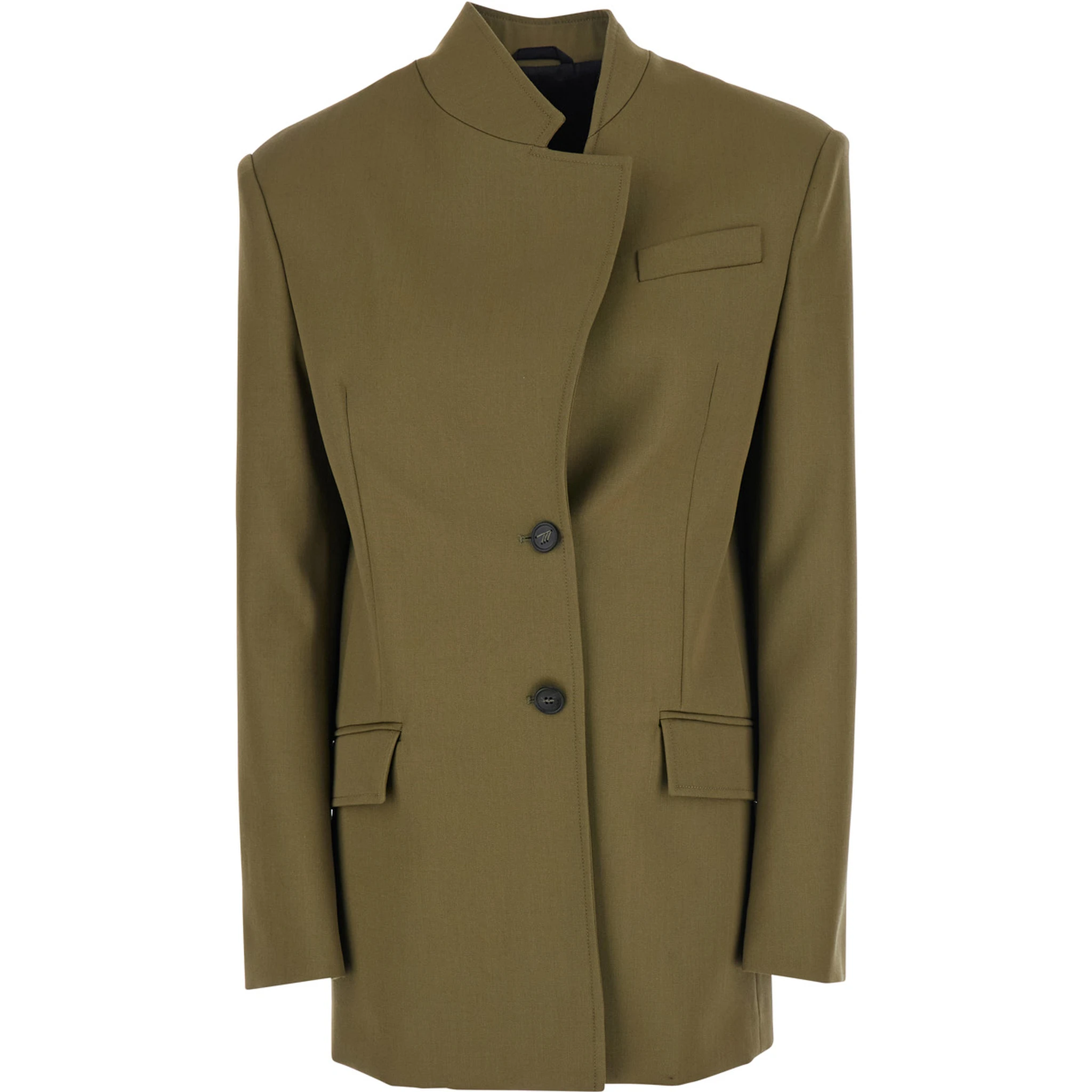 Green Jacket with Asymmetric Closure on the Front in Wool Woman