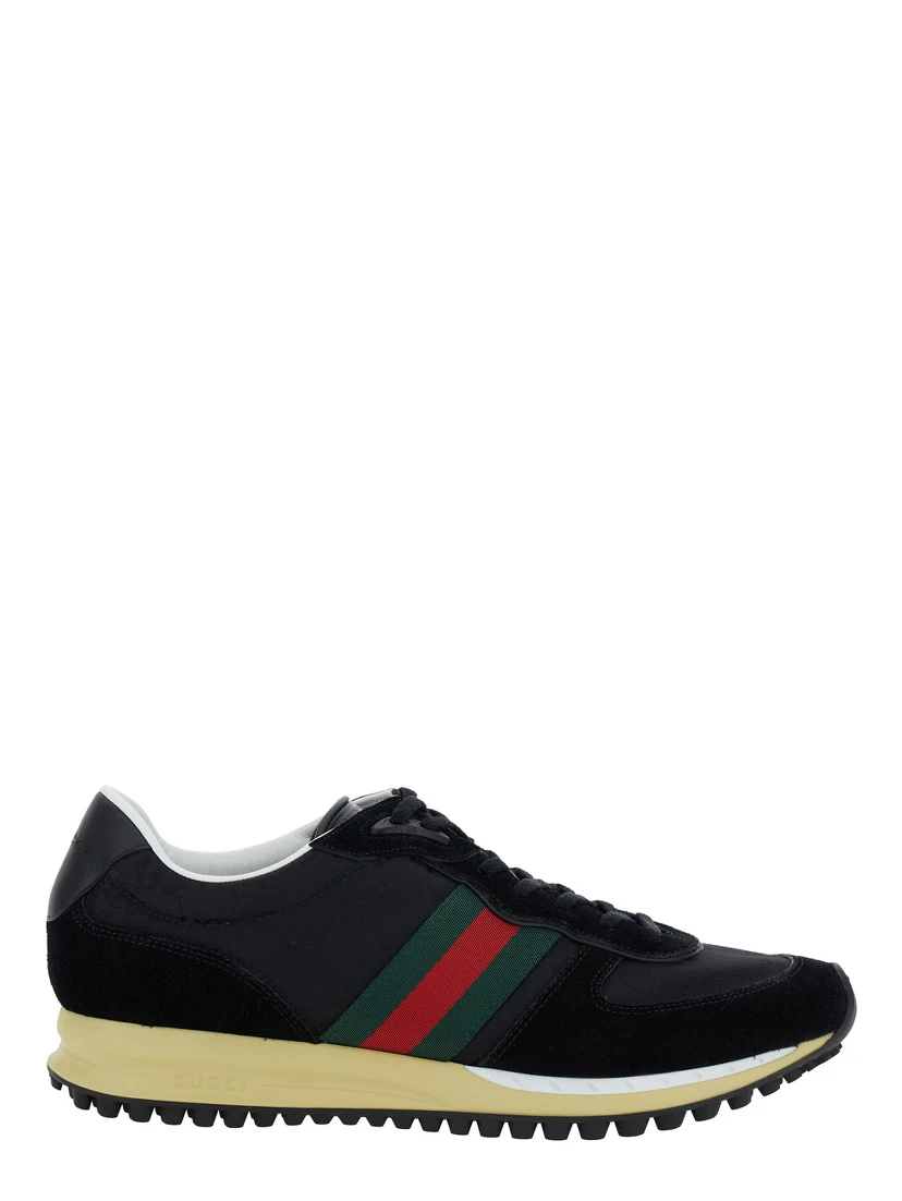 Black Low-Top Sneaker with Side Web Detail in Fabric Woman