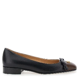 Black Ballet Shoes with Vlogo Plaque on Front in Leather Woman
