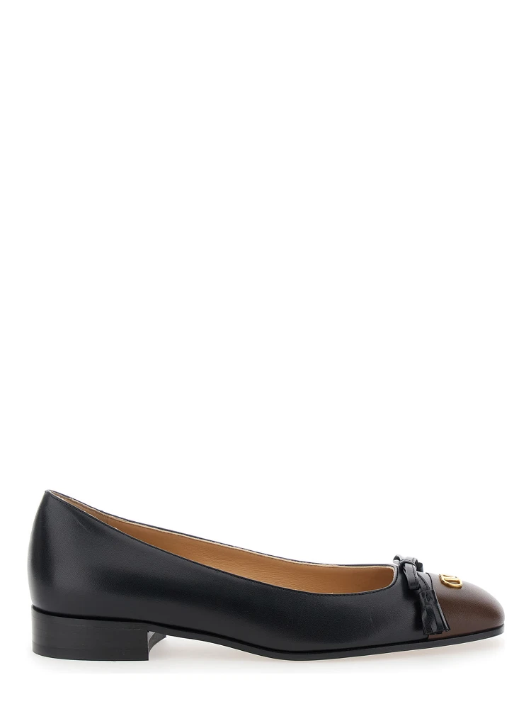 Black Ballet Shoes with Vlogo Plaque on Front in Leather Woman