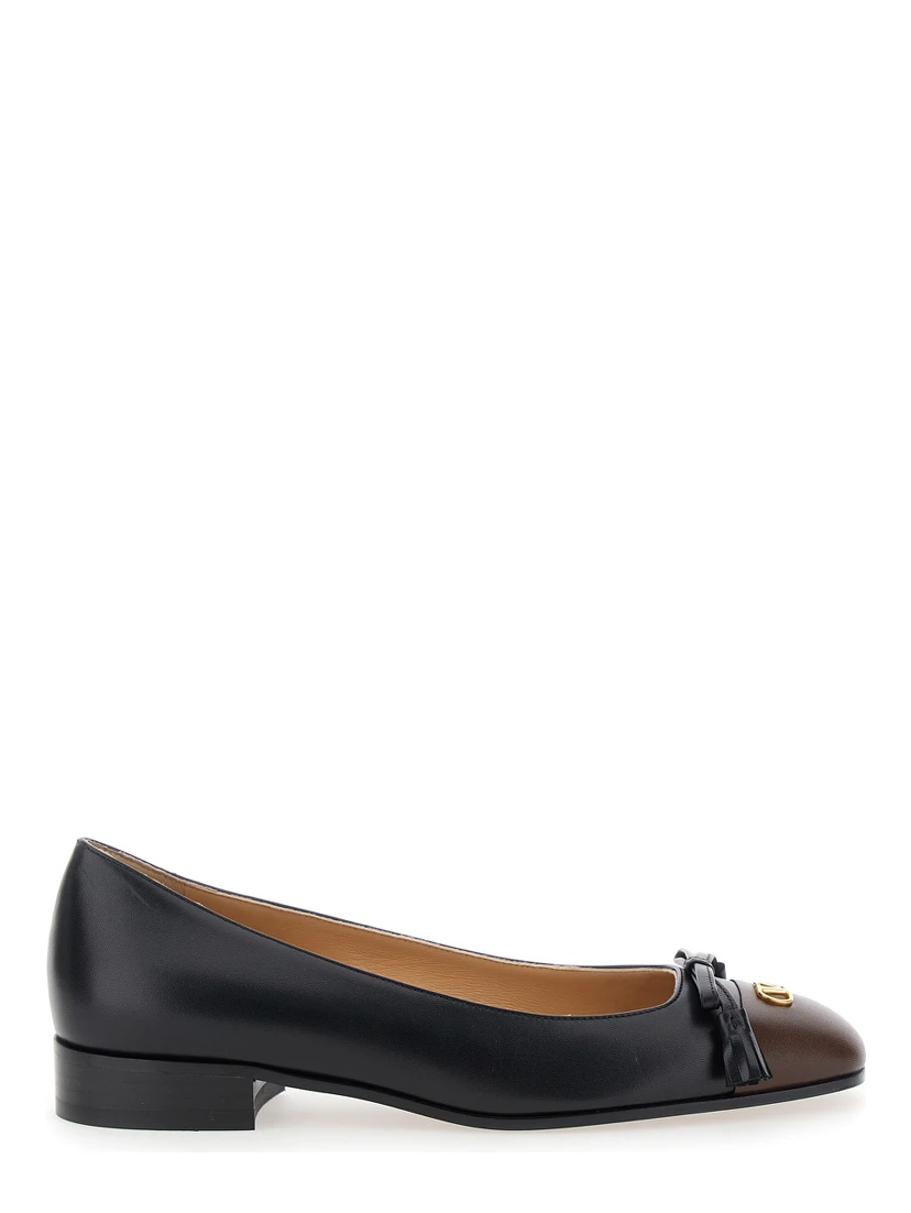 Black Ballet Shoes with Vlogo Plaque on Front in Leather Woman
