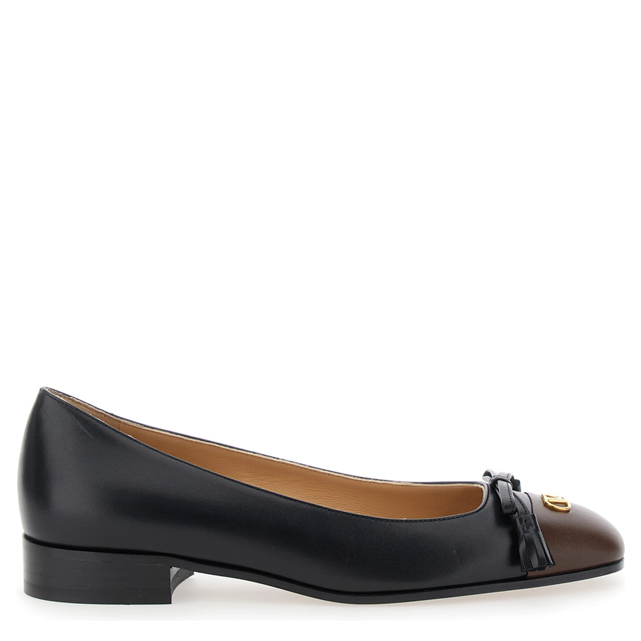 Black Ballet Shoes with Vlogo Plaque on Front in Leather Woman