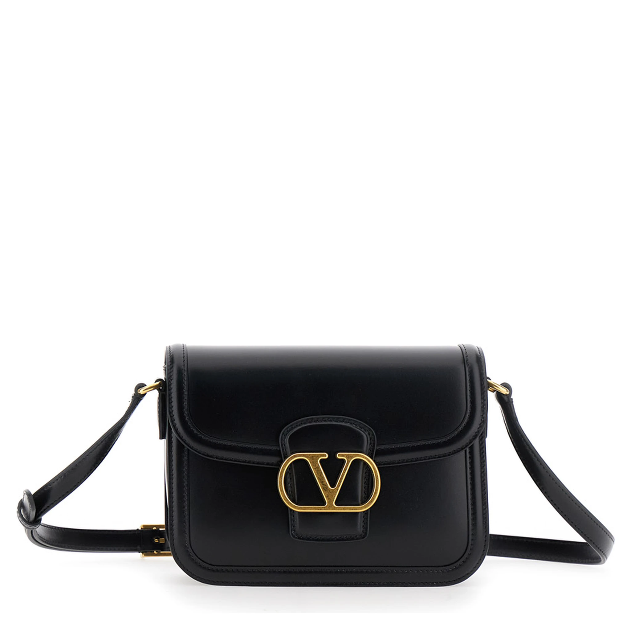 9TO5 Black Crossbody Bag with VLogo Detail on the Front and Adjustable Shoulder Strap in Leather Woman