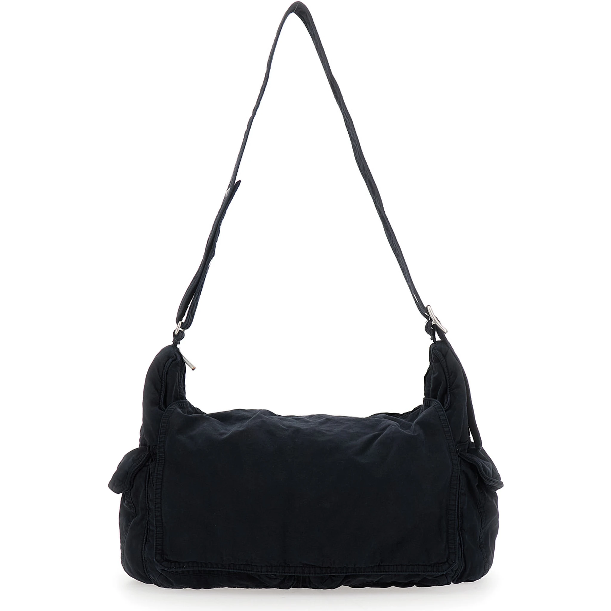 Black Shoulder Bag with Adjustable Shoulder Strap in Cotton Twill Man