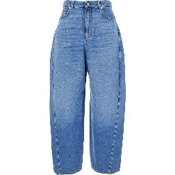 Blue Jeans with Logo Patch on the Rear and Wide Leg in Denim Woman