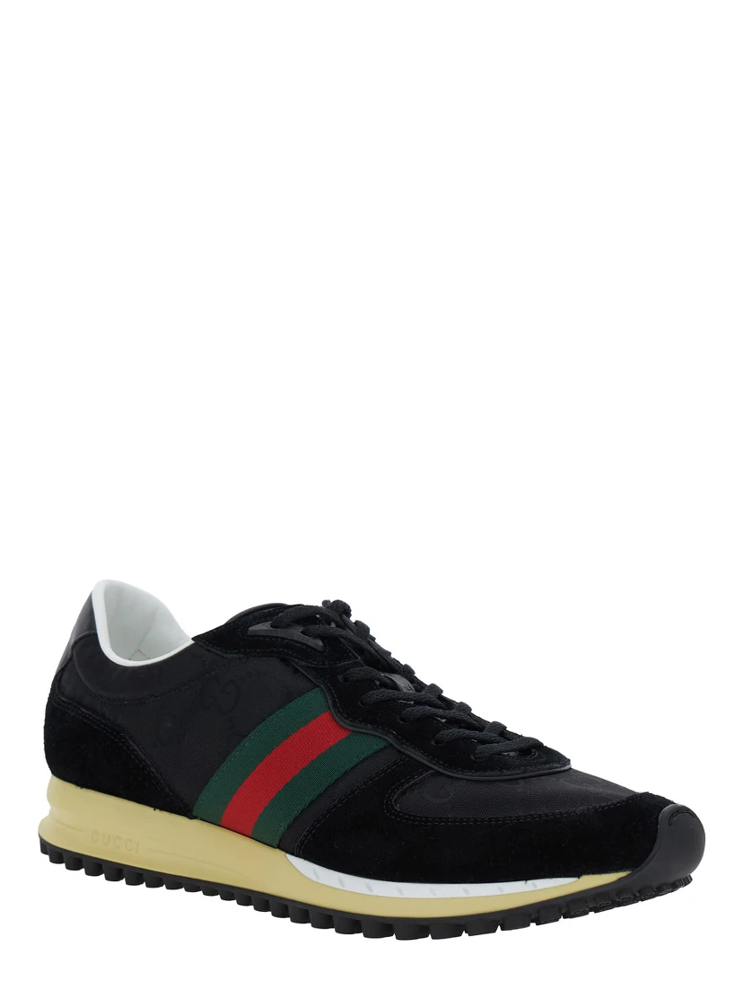 Black Low-Top Sneaker with Side Web Detail in Fabric Woman