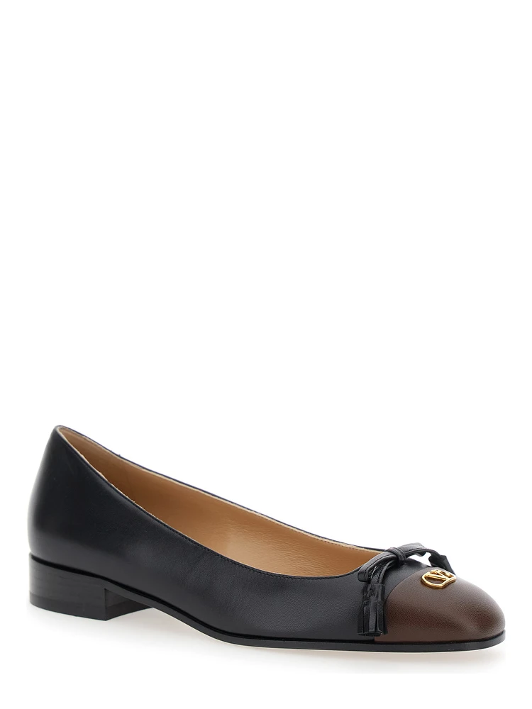 Black Ballet Shoes with Vlogo Plaque on Front in Leather Woman alternative