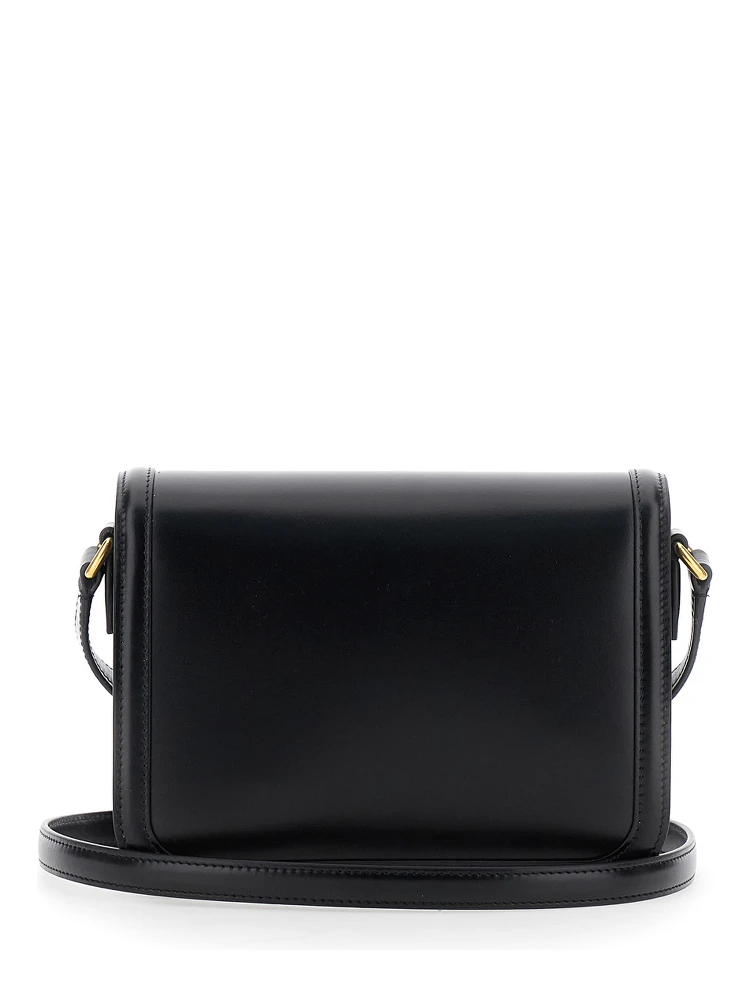 9TO5 Black Crossbody Bag with VLogo Detail on the Front and Adjustable Shoulder Strap in Leather Woman alternative