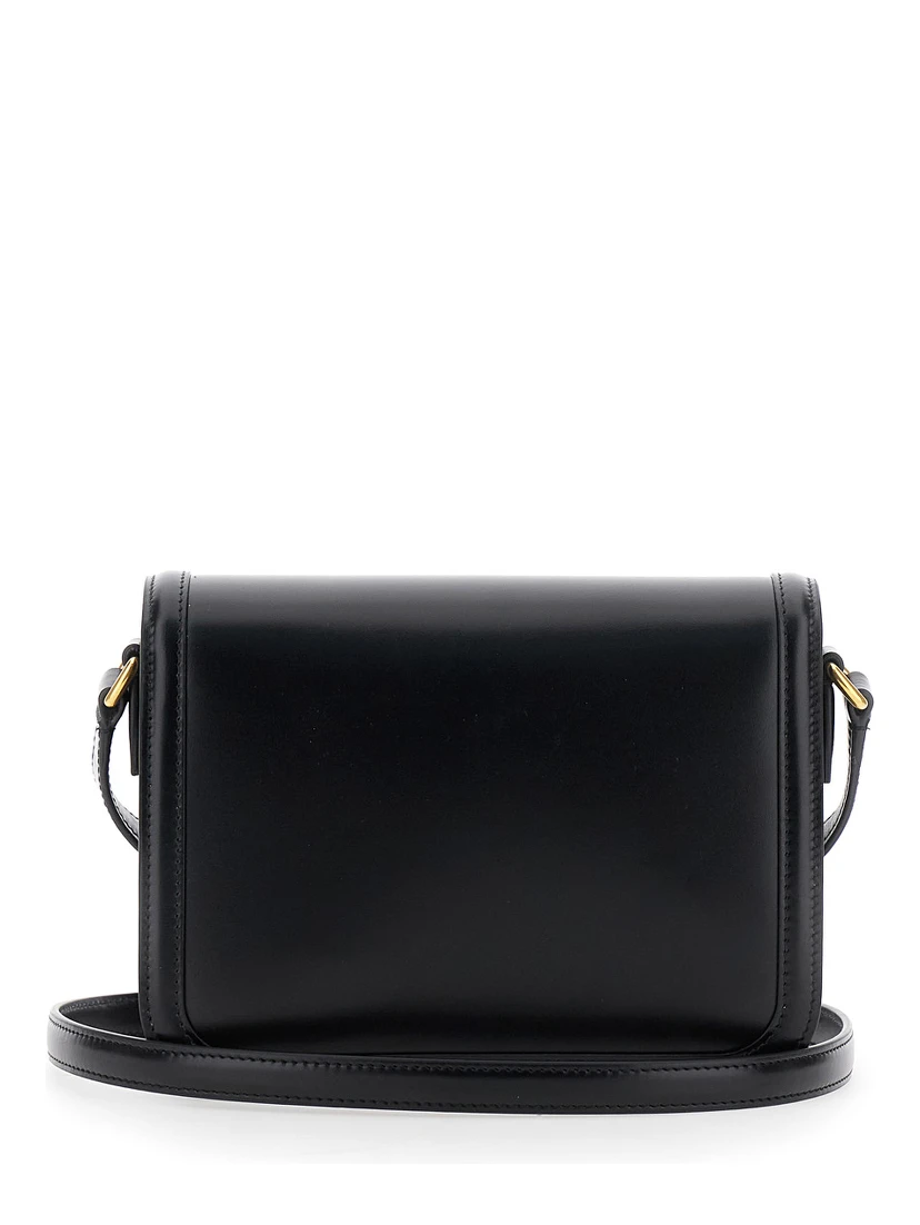 9TO5 Black Crossbody Bag with VLogo Detail on the Front and Adjustable Shoulder Strap in Leather Woman