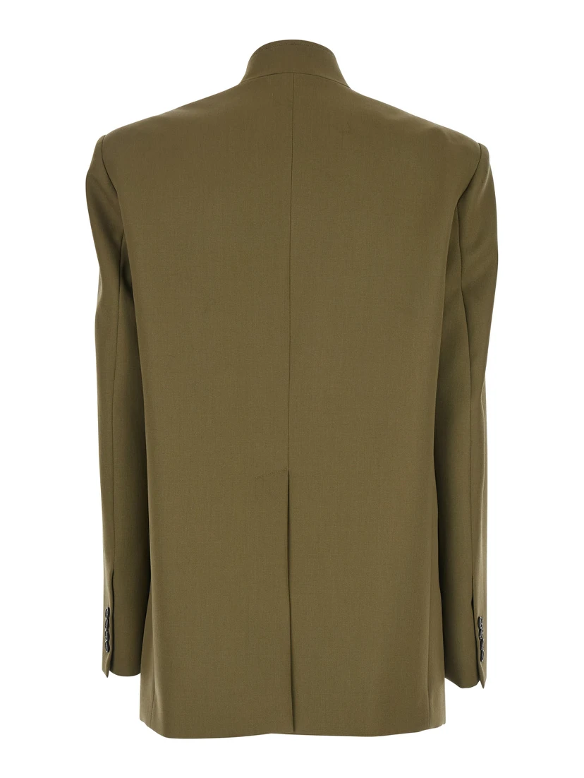 Green Jacket with Asymmetric Closure on the Front in Wool Woman