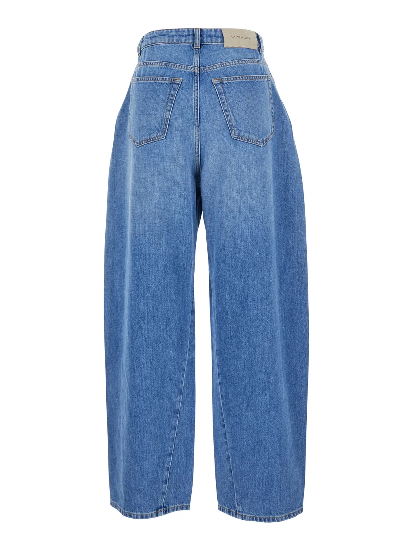 Blue Jeans with Logo Patch on the Rear and Wide Leg in Denim Woman